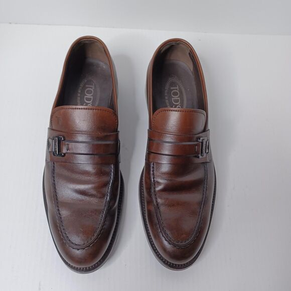 Tod's Leather Loafers Mens 7.5 Brown Bit Slip On Dress Shoes Made in Italy - Picture 2 of 13